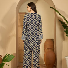 Printed & Embroidered Straight Kurta  With Trousers Kurta Set Set