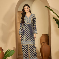 Printed & Embroidered Straight Kurta  With Trousers Kurta Set Set