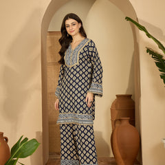 Printed & Embroidered Straight Kurta  With Trousers Kurta Set Set