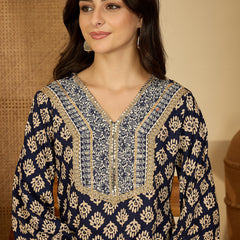 Printed & Embroidered Straight Kurta  With Trousers Kurta Set Set