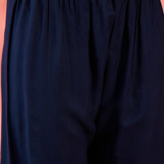 Navy Blue Ethnic Motifs Embroidered Shirt Collar Pathani Kurta With Trouser