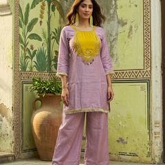 Floral Embroidered & Mirror Work Tunic With & Trouser