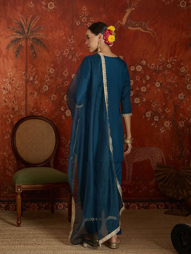 Pink Embroidered Straight Kurta With Farsi Salwar & Dupatta