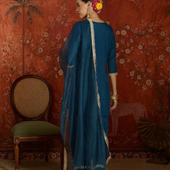 Pink Embroidered Straight Kurta With Farsi Salwar & Dupatta