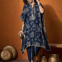 Floral Embroidered Regular Mirror Work Kaftan Kurta with Dhoti Pants