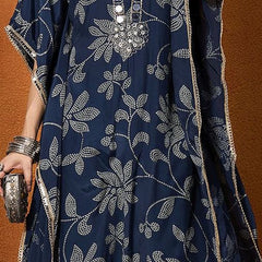 Floral Embroidered Regular Mirror Work Kaftan Kurta with Dhoti Pants