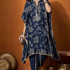Floral Embroidered Regular Mirror Work Kaftan Kurta with Dhoti Pants