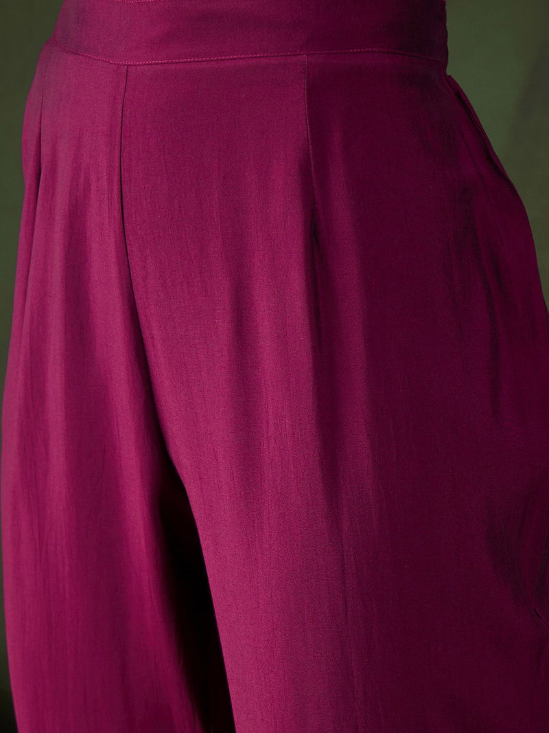 Purple Geometric Embroidered Mirror Work Roman Silk Kurta With Trouser