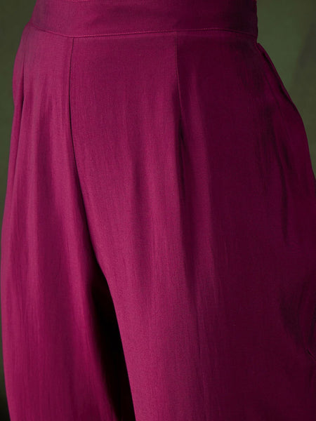 Purple Geometric Embroidered Mirror Work Roman Silk Kurta With Trouser
