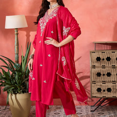 Red Embroidered Gotta Patti Kurta with Trousers & Dupatta Kurta Set