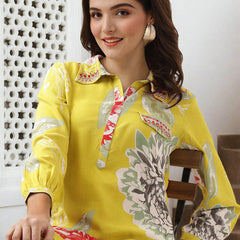 Floral Printed & Mirror Work Pathani Kurta With Trousers Kurta Set