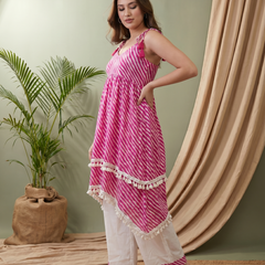 Firozi Floral Print Shoulder Straps A-Line Kurta With Palazzo Kurta Set