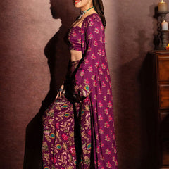 Floral Printed Shoulder Straps Top With Palazzo & Shrug