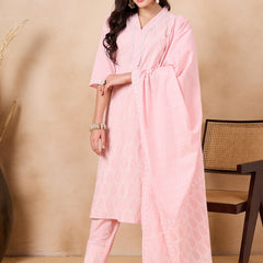 Floral Embroidered Regular Thread Work Pure Cotton Kurta with Trousers & With Dupatta