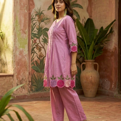 Floral Embroidered A-Line Kurta With Trouser Set