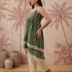 Firozi Floral Print Shoulder Straps A-Line Kurta With Palazzo Kurta Set
