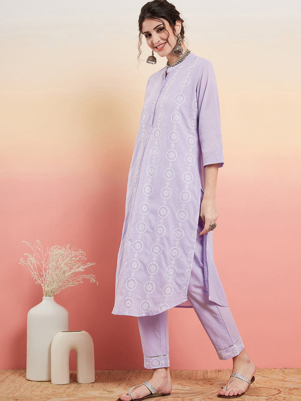 Ethnic Motifs Embroidered  Pure Cotton Tunic With Trouser Co-Ords