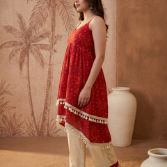 Firozi Floral Print Shoulder Straps A-Line Kurta With Palazzo Kurta Set