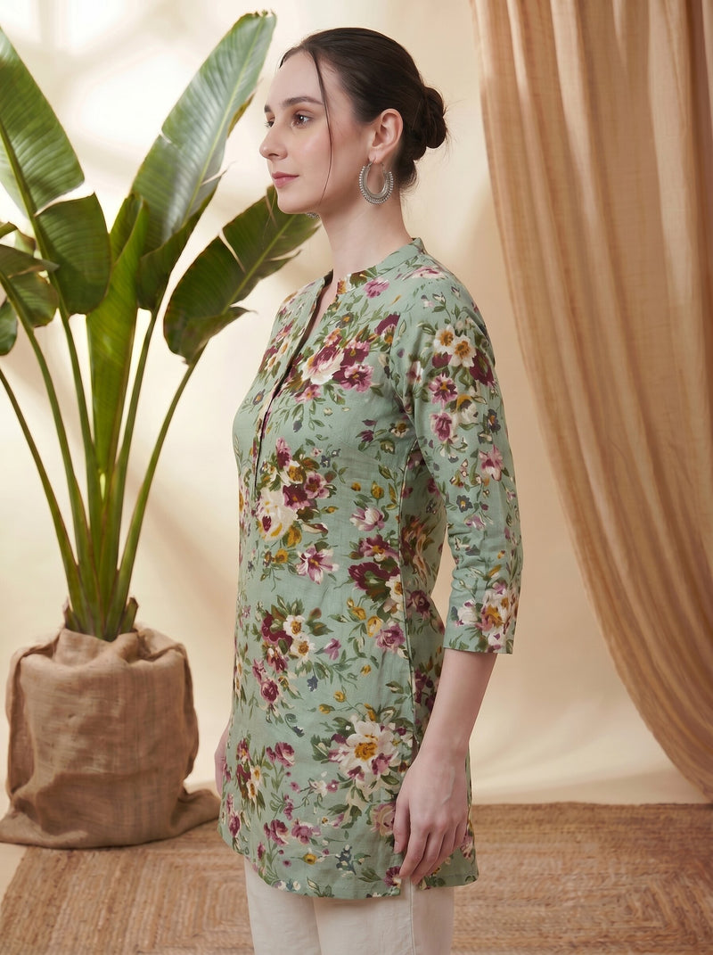 Floral Printed Straight Short Kurti