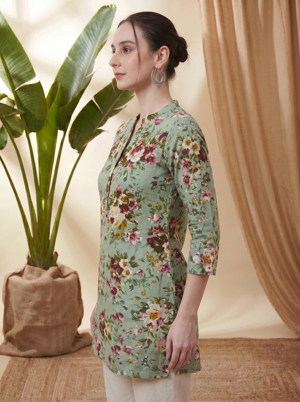 Floral Printed Straight Short Kurti