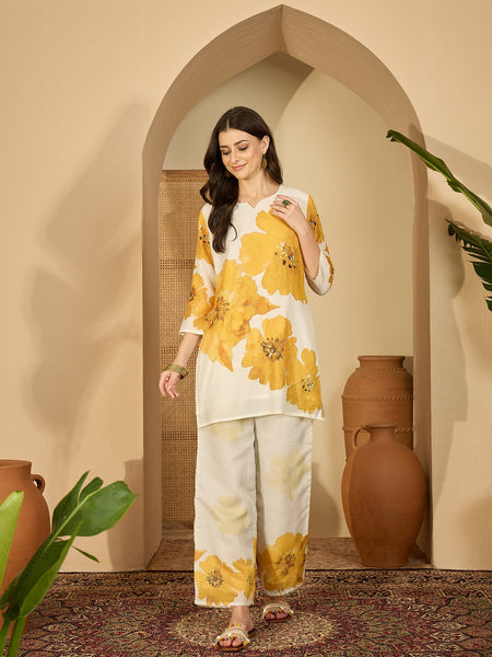 Embroidered & Printed Cotton  Lining in Kurta With Pant Co-Ords