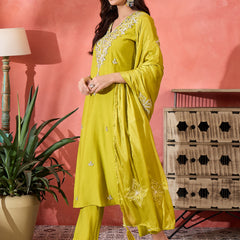 Green Embroidered Gotta Patti Kurta with Trousers & Dupatta Kurta Set