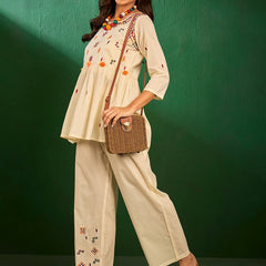 Embroidered Pure Cotton Top With Palazzos Co-Ords