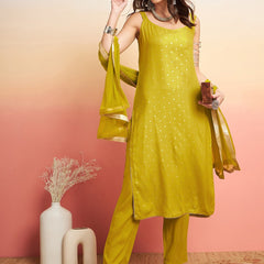 Printed Shoulder Strap Gotta Patti Kurta With Trousers & Dupatta