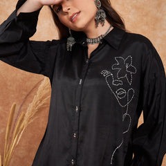 Embroidered Viscose Silk Oversized Shirt With Palazzo Co-Ords