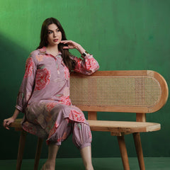Floral Printed Shirt Collar Mirror Work Pathani Kurta & Trousers