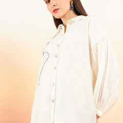 Embroidered Oversized Shirt Style Longline Top