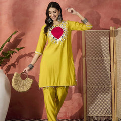 Embellished Round Neck Mirror Work Tunic With Trouser