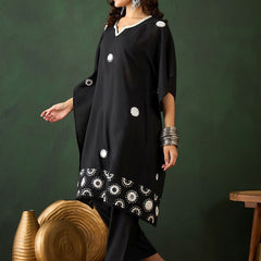 Geometric Embroidered & Mirror Work Kaftan Kurta With Trouser
