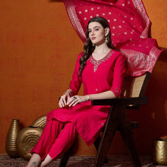 Floral Embroidered Kurta With Trousers And Dupatta