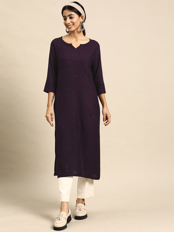 Women Sequined Striped Kurta