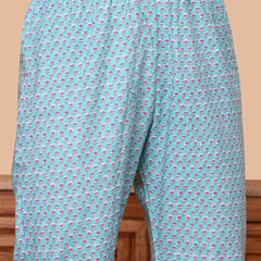 Floral Printed Angrakha Thread Work Pure Cotton Kurta with Trousers & Dupatta