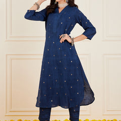 Ethnic Motifs Printed V-Neck Straight Kurta With Trouser