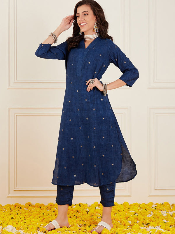 Ethnic Motifs Printed V-Neck Straight Kurta With Trouser