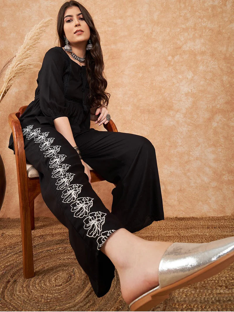 Embellished Lace Up Detail Top & Palazzo Co-Ords Set