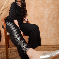 Embellished Lace Up Detail Top & Palazzo Co-Ords Set