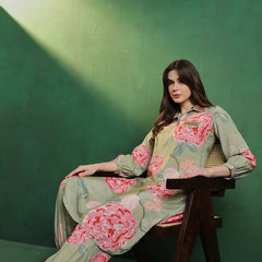 Floral Printed Shirt Collar Mirror Work Pathani Kurta & Trousers