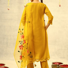 Mirror & Thread Embroidered Festive Kurta With Trouser & Dupatta Kurta Set