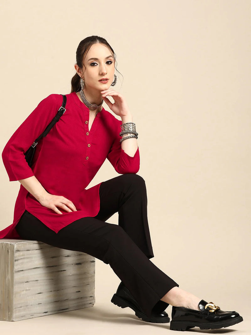 Printed Mandarin Collar Kurti