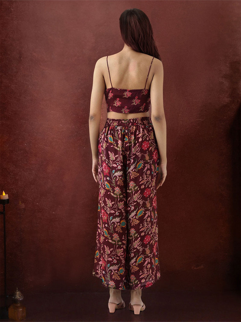 Floral Printed Shoulder Straps Top With Palazzo & Shrug