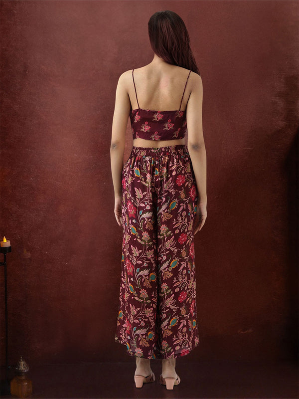Floral Printed Shoulder Straps Top With Palazzo & Shrug