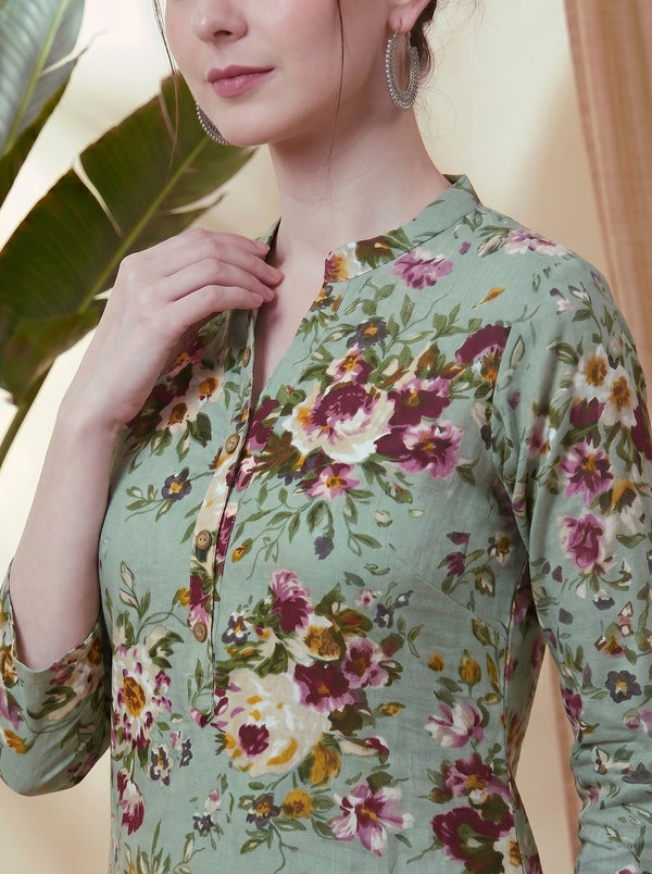 Floral Printed Straight Short Kurti