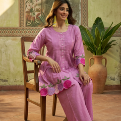 Floral Embroidered A-Line Kurta With Trouser Set