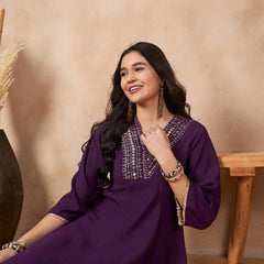 Ethnic Motifs Yoke Design & Sequinned  A-Line Kurta With Dhoti Pants Kurta Set