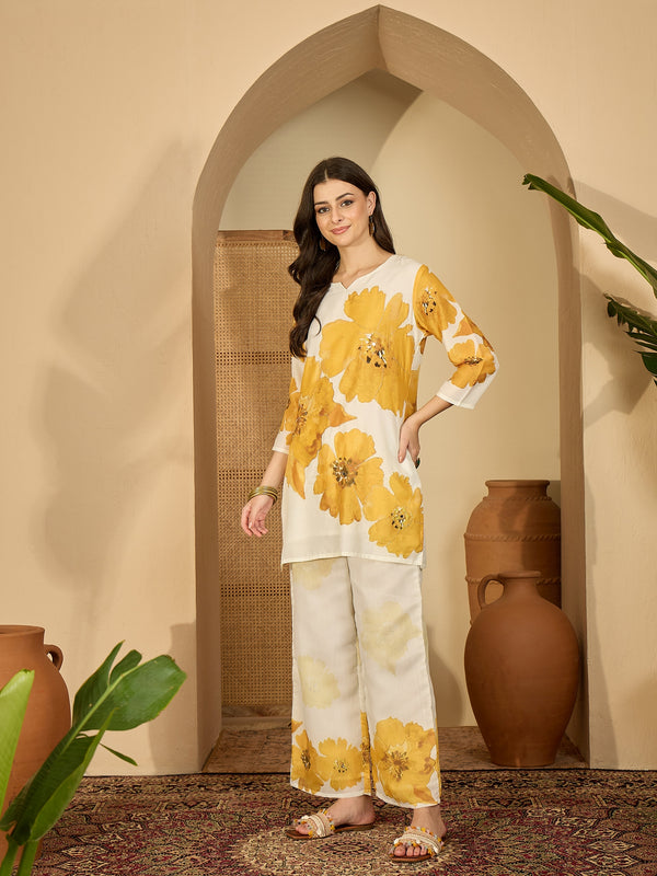 Embroidered & Printed Cotton  Lining in Kurta With Pant Co-Ords