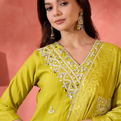 Green Embroidered Gotta Patti Kurta with Trousers & Dupatta Kurta Set